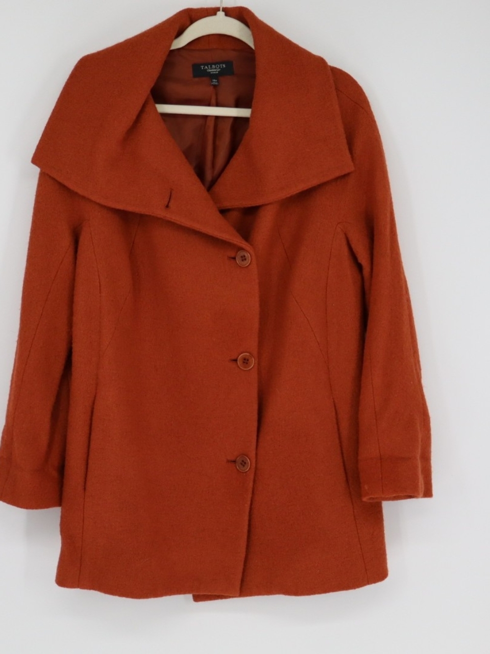 Talbots Woman Coat 14W Burnt Orange Wool Blend Oversized Collar Plus Size Warm